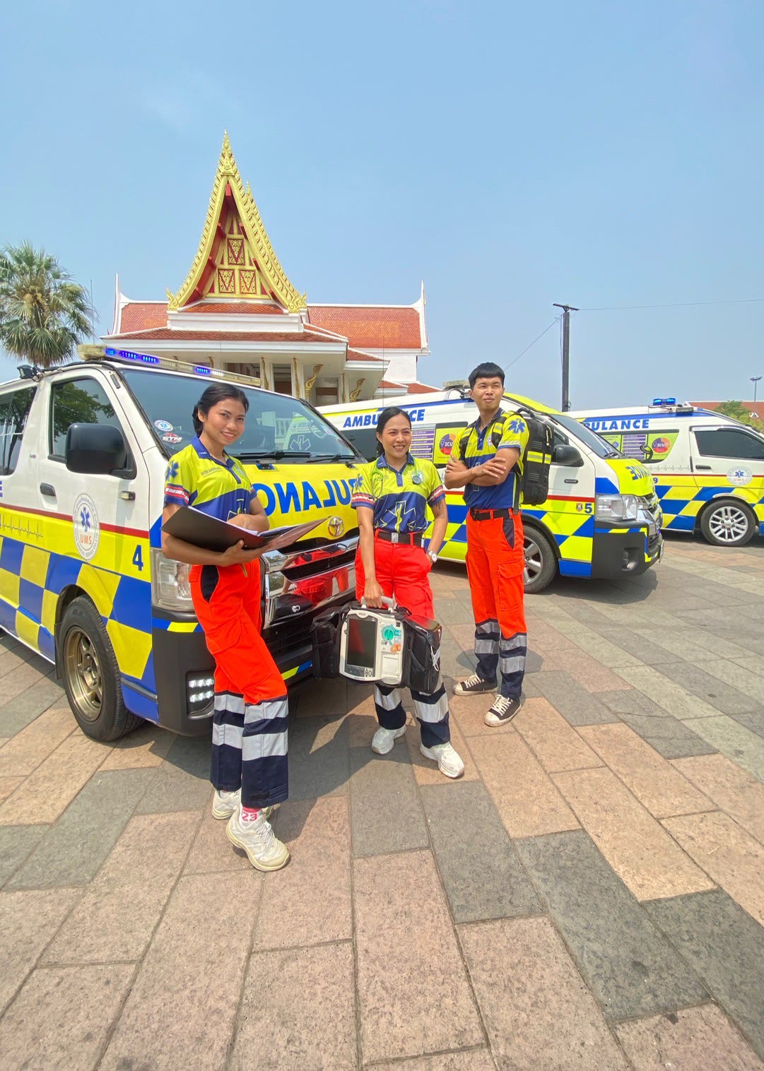Inter Ambulance medical team with clinical transport equipment