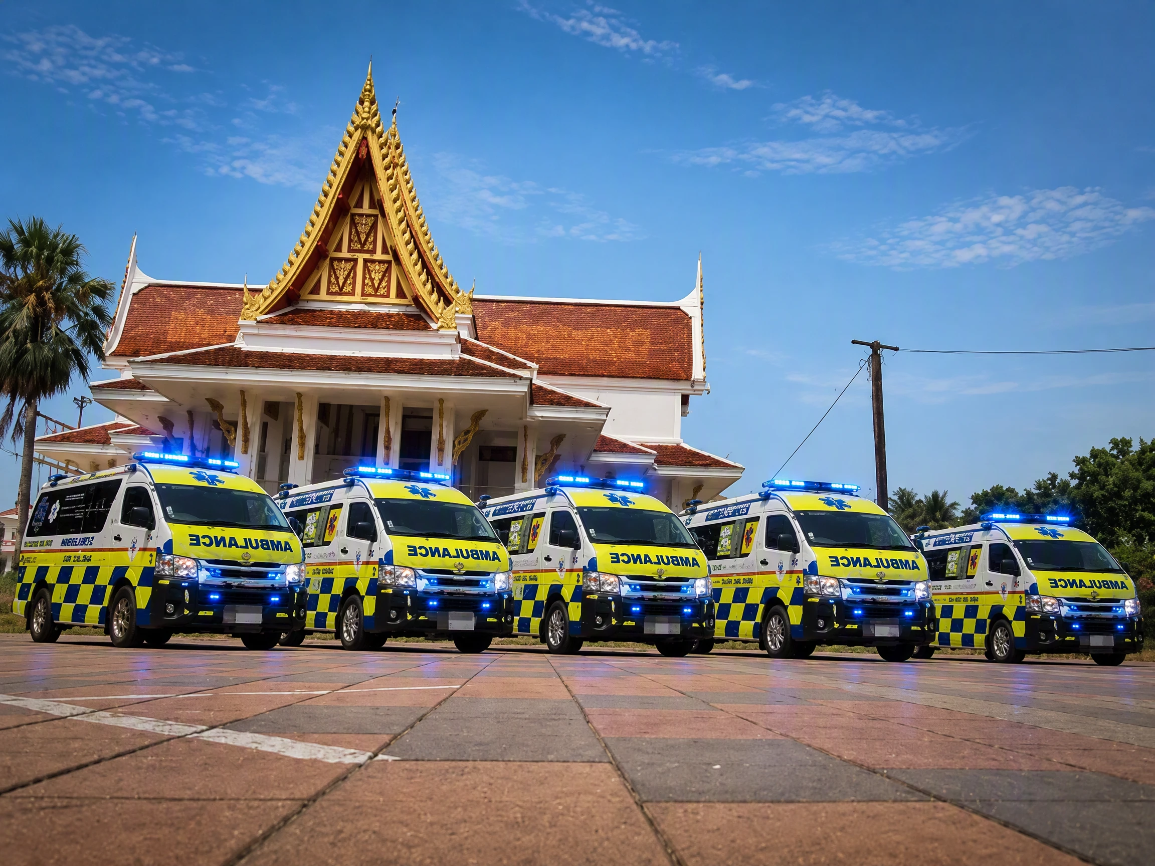 Udon Medical Service Inter Ambulance fleet lined up in Udon Thani